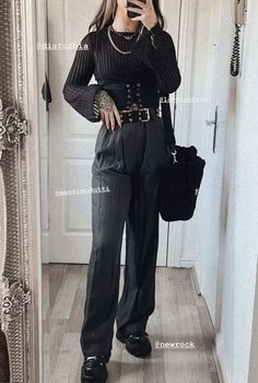 Cosmetology All Black Outfit, Alt Semi Formal, Business Punk Outfit, Work Witch Outfit, Smart Casual Goth, Corp Goth Outfits, Knowledge Cleric, Corporate Goth Plus Size