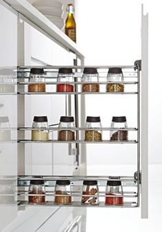 an organized pantry with spices and condiments