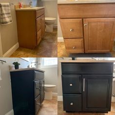 three pictures of different types of bathroom furniture