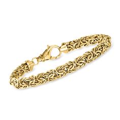 Ross-Simons - 18kt Gold Over Sterling Small Byzantine Bracelet. 8". This handcrafted Byzantine bracelet is a time-honored design. One of our most popular bracelets, this stunning selection borrows its Byzantine inspiration from the eastern regions of the ancient Roman Empire. It's beautiful at any time, any day of the week. Crafted of 18kt yellow gold over sterling silver. Lobster clasp, 18kt yellow gold over sterling silver Byzantine bracelet. Ancient Roman Empire, Byzantine Rings, Byzantine Jewelry, Byzantine Necklace, Popular Bracelets, Byzantine Empire, Circle Pendant Necklace, Silver Jewellery Sets, Natural Gold