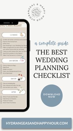 the best wedding planning checklist is displayed on an iphone screen with text overlay