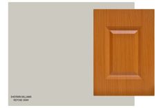 an image of a wooden cabinet door with the bottom panel painted light brown and the bottom panel is off white