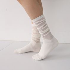 Sheer Loose Socks * Product Specification Polyester 80% Cotton 20% * Professional Clean Only / Do Not Tumble Dry White Stretch Socks For Spring, White Casual Summer Hosiery, White Casual Hosiery For Summer, White Knee-high Summer Socks, Casual Mid-calf Hosiery For Spring, Casual Mid-calf Spring Hosiery, Summer Stretch Mid-calf Socks, White Mid-calf Summer Socks, Loose Socks