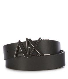 From Armani Exchange&#x2C; this belt features:Reversible construction Approx. 1.2" widthDark silver metal hardware with AX logoBovine leatherSpot cleanImported.Suggested belt size: Take your existing pants size and add two inches.E.g. if your pants size is 32&#x2C; purchase a size 34. Modern Black Belt With Logo Hardware, Armani Exchange Belt, Modern Black Belt With Silver-tone Logo Plaque, Black Leather Belt With Logo Strap, Luxury Semi-formal Belts For Men, Luxury Leather Belts With Silver-tone Hardware, Armani Belt, Reversible Belt, Armani Exchange