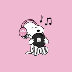 a cartoon character holding a record and listening to music