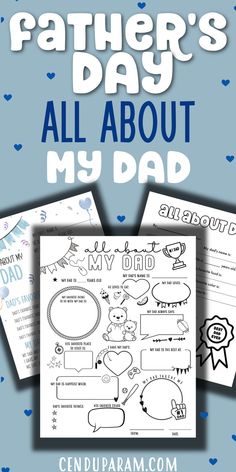 cute collection of father's day activities for kids. this one is all about dad printable questionnaire free pdf Printable Father’s Day Questionnaire, Primary Father’s Day Activity, Father’s Day Kids Survey, Father's Day Activities For Preschoolers Printables, Father’s Day Questionnaires, Free Fathers Day Crafts For Kids, Free Father’s Day Printables For Kids