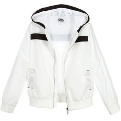 ✨ Elevate your little one's style with our latest addition to the Fashion Kids Collection by Karl Lagerfeld! Introducing the ultimate blend of fashion and functionality: our white zip-up jacket featuring the iconic Karl logo on the hoodie. 💫 With sleek black stripes adorning the chest and a modern design of nested rectangles on the pockets, this jacket exudes sophistication at every angle. Crafted from 100% polyester, it offers breathability while keeping your mini fashionista protected with its water-resistant finish. 🌧️ The ribbing detail on the sleeves and bottom, consisting of 98% polyester and 2% elastane, ensures a snug fit and adds a touch of sporty charm. Available in sizes ranging from 2 years to 16 years, it's the perfect statement piece for every young trendsetter. Don't just Urban White Hooded Jacket With Double-lined Hood, Trendy White Hooded Jacket For Streetwear, White Hooded Hoodie With Zipper Closure, White Hoodie Windbreaker For Streetwear, White Hooded Cotton Windbreaker, White Hooded Outerwear With Double-lined Hood, White Streetwear Hooded Jacket For Spring, White Hooded Jacket For Spring Streetwear, Trendy White Cotton Hooded Jacket