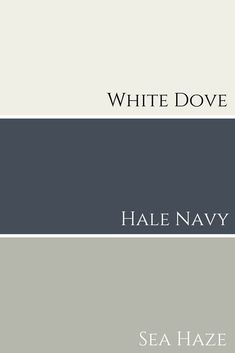 the words white dove and hale navy are shown in black, gray, and white