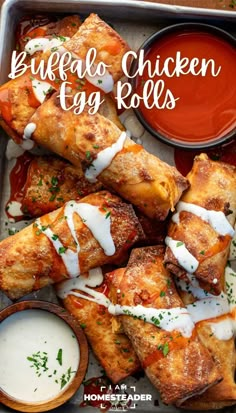 buffalo chicken egg rolls with ranch sauce on the side