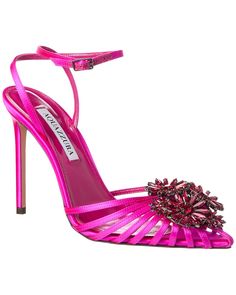 Aquazzura Crystal Margarita 105 Satin Pump1 Pink Pumps, Black Tweed, Satin Pumps, Shoes Heels Pumps, 5 Inch Heels, Crystal Embellishment, Fashion Today, Shoe Collection, Smooth Leather