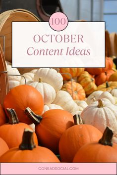 Graphic with text: '99+ Social Media Post Ideas for October,' featuring a list of creative and seasonal ideas for businesses and creators to boost engagement on social media throughout the month. Halloween Social Media Posts, Social Media Ideas, Social Media Content Ideas, Halloween Social, Content Inspiration, Halloween Post, Monthly Themes