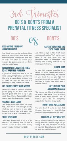 a poster with the words do's and don'ts from a prenatal fitness