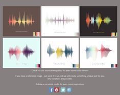 four different sound waves are shown with the text, check out our sound wave gallery for every music theme