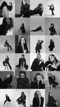 black and white photo collage of women in different poses