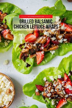 grilled balsamic chicken lettuce wraps with strawberries and feta cheese