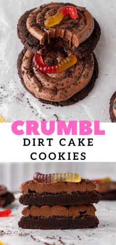 two pictures with the words crumbl on them, and an image of cookies