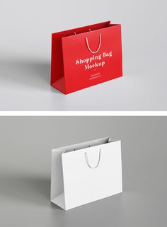 two shopping bags with the words shopping bag museum printed on them, one white and one red