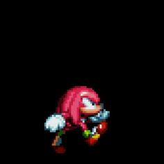 an old school video game character running through the dark with red hair and white pants