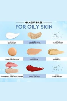 An oily makeup base typically refers to products like primers, foundations, or moisturizers specifically formulated to address excess oil and shine on the skin. Makeup For Oily Skin, Primer For Oily Skin, Makeup Contouring, Skin Tone Makeup, Membentuk Alis, Foundation For Oily Skin, Tips For Oily Skin, Oily Skin Care Routine