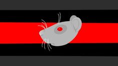 a mouse is peeking out from behind a red and black stripe