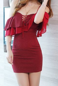 Trendy Ruffled Mini Dress For Party, Trendy Mini Dress With Ruffles For Party, Red Ruffled Mini Dress For Party Season, Red Ruffled Bodycon Dress For Night Out, Flirty Red Mini Dress With Ruffles, Red Ruffled Mini Dress, Red Dress Short Hot, Red Short Dress Party Night, Club Dresses Nightclub Classy