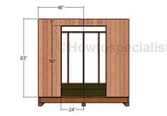 the side view of a small shed with measurements for the door and window on each side