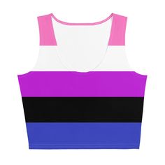 Genderfluid Flag Crop Top - On Trend Shirts Fitted Tops For Pride, Fitted Color Block Cropped Top, Pink Cropped Sports Bra For Summer, Pink Crop Top Sports Bra, Fitted White Color Block Crop Top, Pride Month Outfit, Parade Outfit, Pride Parade Outfit, Genderfluid Flag