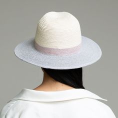 Ivory/lilac/lavender colorblock hemp packable fedora. SKU: 21005-02224CA Casual Lavender Hat With Curved Brim, Elegant Lavender Mini Hat With Curved Brim, Adjustable Lavender Hat With Curved Brim, Lavender Brimmed Beach Hat, Purple Brimmed Summer Hat, Lilac Lavender, Eugenia Kim, Icon Collection, Sale Event