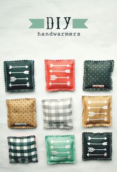 the diy handwarmers pillow pattern is shown in different colors and sizes, including black