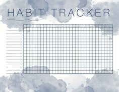 a blue and white watercolor background with the words habit tracker written in black ink