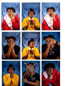 multiple shots of a young man with dreadlocks holding his hands to his mouth