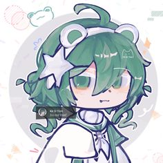 an anime character with green hair and stars on her head