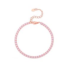 -14kt rose gold vermeil -pink nano opal -6'' with 1. 5' extender   A dainty rose gold colored tennis bracelet with lab created milky pink opals. Bracelet is 6'' with a 1'' extender, making it easy to adjust between lengths. To extend the life of your gold plated and vermeil jewelry, avoid wearing when washing hands, showering, applying lotion, using harsh cleaning supplies or working out. To clean, buff gently with a soft and dry 100% cotton cloth or a microfiber cloth. Do not use jewelry cleaner on gold plated jewelry. Dainty Rose Gold Tennis Bracelet, Elegant Rose Gold Pink Opal Jewelry, Rose Gold Pink Opal Round Jewelry, Rose Gold Pink Opal Jewelry, Rose Gold Pink Opal Jewelry Gift, Dainty Rose Gold Tennis Bracelet Gift, Adjustable Pink Tennis Bracelet, Pink Adjustable Tennis Bracelet, Adjustable Rose Gold Tennis Bracelet As Gift