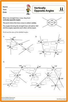 worksheet for the vertical angles and opposite angles