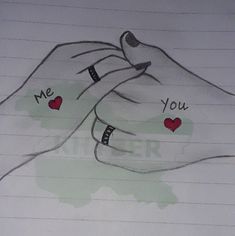 a drawing of two hands holding each other with the words me and you written on them