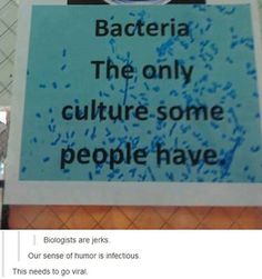 a sign that says bacteria the only culture some people have