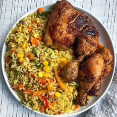 Fried Rice And Chicken Photography, Fried Rice And Chicken Recipes, Nigerian Fried Rice And Chicken, Ghanaian Fried Rice, Nigeria Fried Rice, Rice And Grilled Chicken, Freid Rice, Fried Rice Aesthetic, Fried Chicken With Rice