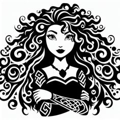 a woman with long hair and an intricate pattern on her body is holding a guitar