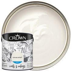 the paint is white and has a black lid on it, with an image of a man