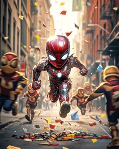 the amazing spider - man movie poster is shown in this image, with many people running through