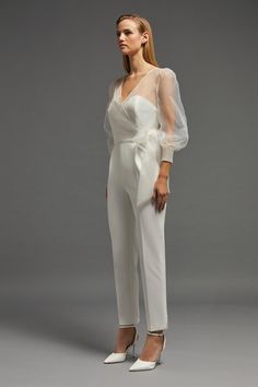 Style: Wrap TopFabric: OrganzaLength: CroppedNeckline: V NeckSleeve Length: Short Sleeve Organza Jumpsuit Outfit, Diy Organza Dress, Organza Top With Skirt, Sheer Wrap Top, Organza Wrap Top, Bridal Top And Skirt, Sheer Fabric Outfits, Organza Dress Couture, Bridal Two Piece Set