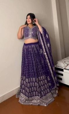 Beautiful Blue Georgette Lehenga Choli with Sequins Embroidery, Wedding Lehenga Festival Embellished Georgette Choli, Traditional Blue Sequin Choli, Semi-stitched Blue Sequined Lehenga, Semi-stitched Purple Sequined Choli, Blue Semi-stitched Sequined Choli, Lehenga Choli Designs, Purple Lehenga, Saree Bollywood, Lehenga Suit