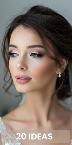 Bride Makeup Lip Colors, Beach Bride Makeup Brown Eyes, Natural Eye Makeup For Wedding, Bride Hair Makeup, Make Up Look For Blue Eyes, Brown Eyed Bridal Makeup, Eye Makeup Cool Tones, Natural Makeup For Wedding Brown Eyes, Wedding Day Makeup Hazel Eyes