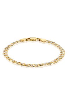 Flat curb links plated with a two-tone finish enliven this classic bracelet that completes a timeless look. Lobster clasp closure Sterling silver/goldtone plate Made in Italy Classic Bracelets, Silver Flats, Link Bracelets, Womens Jewelry Bracelets, Two Tone, Gold Tones, Nordstrom, Plating, Women Jewelry