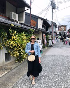 Bows & Sequins Travel Guide in Nagahama Japan. Jessica Sturdy wearing a denim jacket, Old Navy maxi dress, Seavees raffia sneakers, BaubleBar black tassel earrings, and a Clare V mini straw bag. Japan Vacation Outfit Spring, Outfits For Japan Summer, Japan April Outfit, Japan Travel Outfit Summer, Japan Tourist Outfit, Japan Travel Outfit Autumn, What To Wear In Japan Summer, Japan Vacation Outfit, Taiwan Outfit Travel