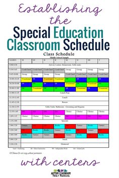 a poster with the words, special education classroom schedule and an image of colorful lines