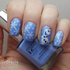 Olaf Nail Art, Olaf Nails Designs, Snowball Nails, Olaf Nails, Disney Frozen Nails, Mickey Mouse Nail Design, Inspirational Nails, Disney Sweet 16