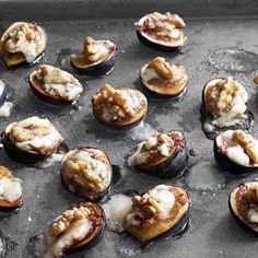 an assortment of baked food items on a baking sheet