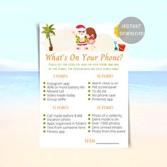 a sign that says, what's on your phone? with an image of santa clause at the beach