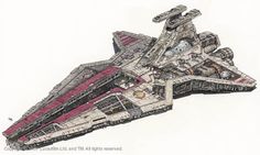 a drawing of a star wars ship with lots of details on the front and side